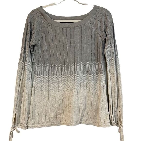 White House Black Market Ombre Gray White Sweater Cutout Tie Wrist Shimmy Blouse - Picture 1 of 12